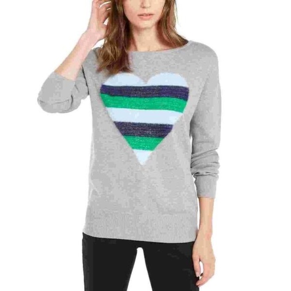 Maison Jules Gray Sweater with Striped Heart - Picture 1 of 5